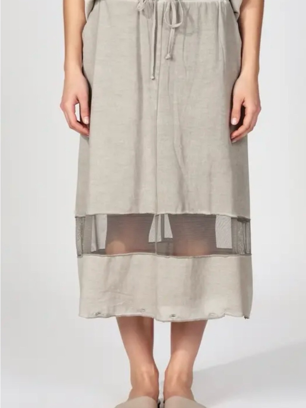 Luukaa Gray Maxi Skirt with Mesh Panel, Size 10 NWT
